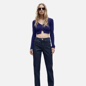 ZARA Dark Blue/ Royal Blue cropped knit Cardigan